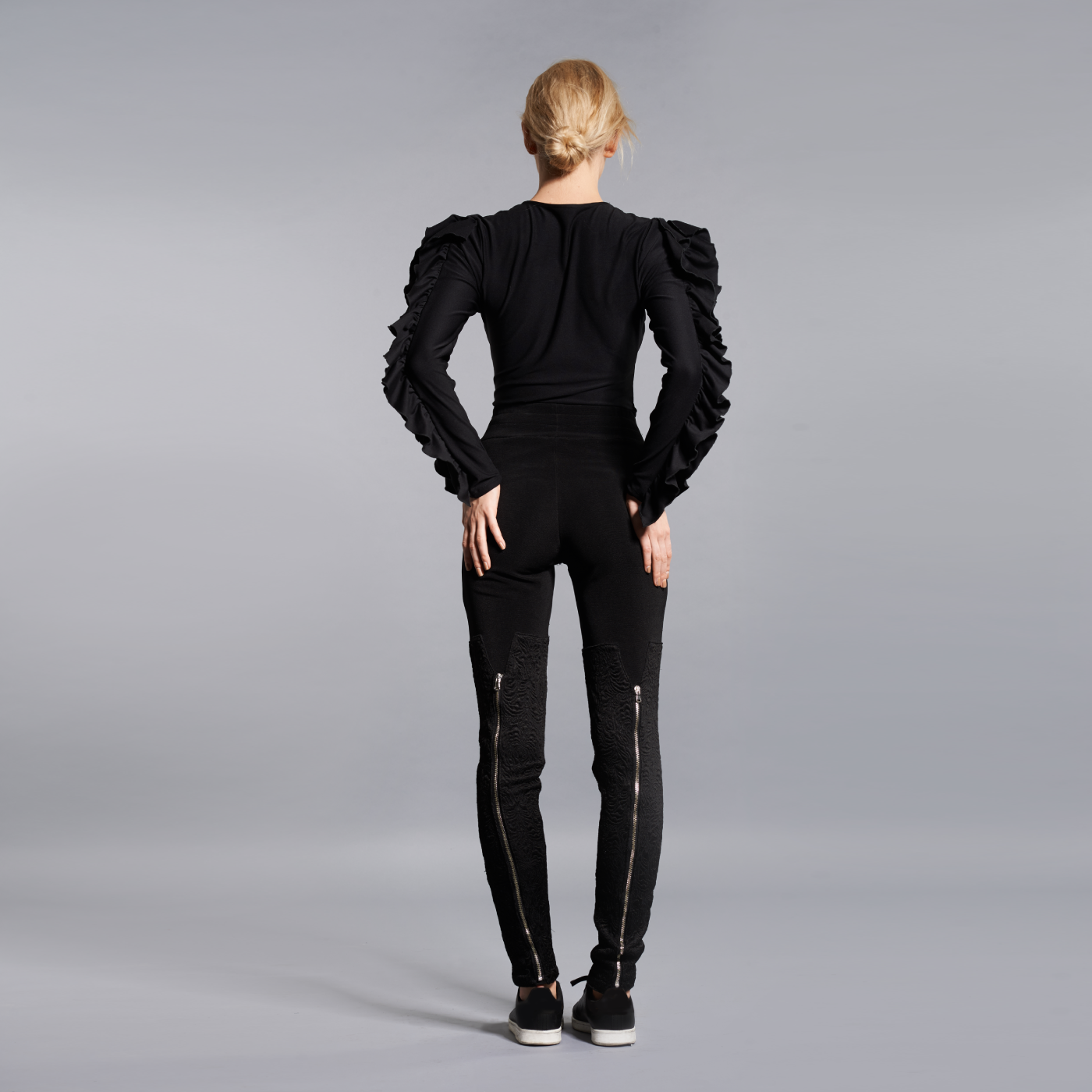 Black Butterfly Ruffle Top