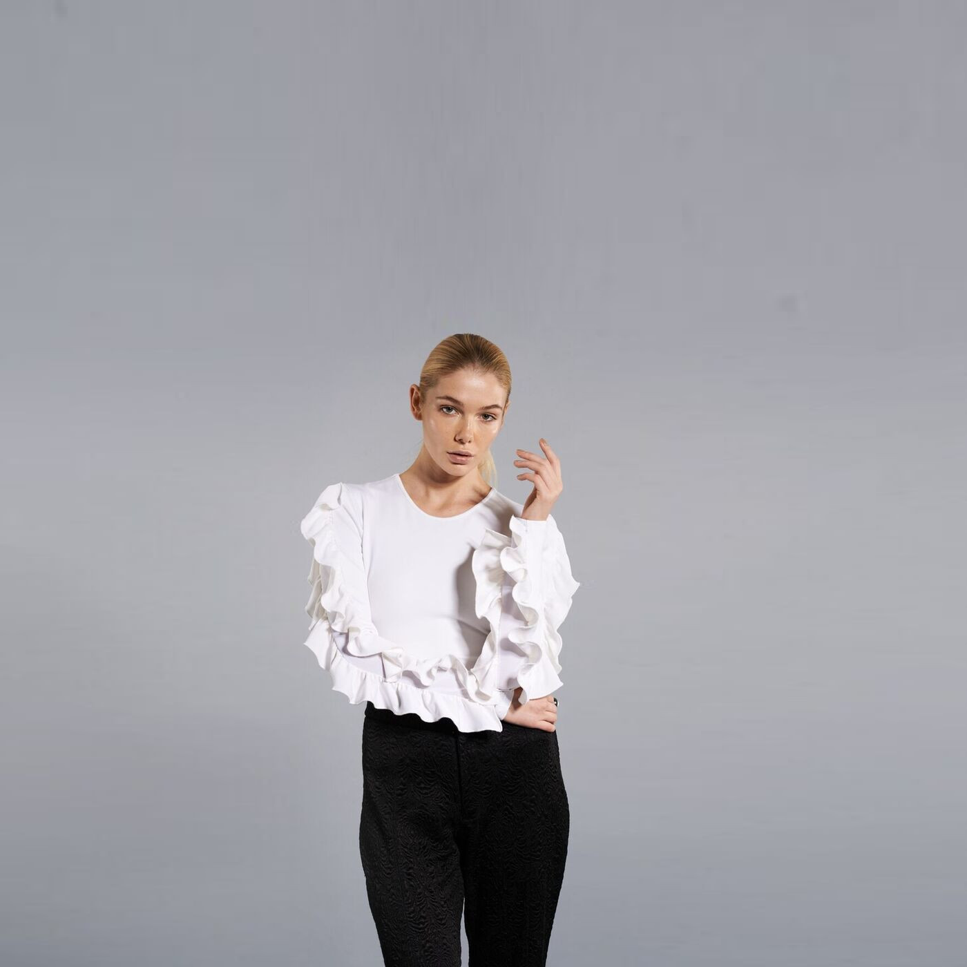 white butterfly ruffle top